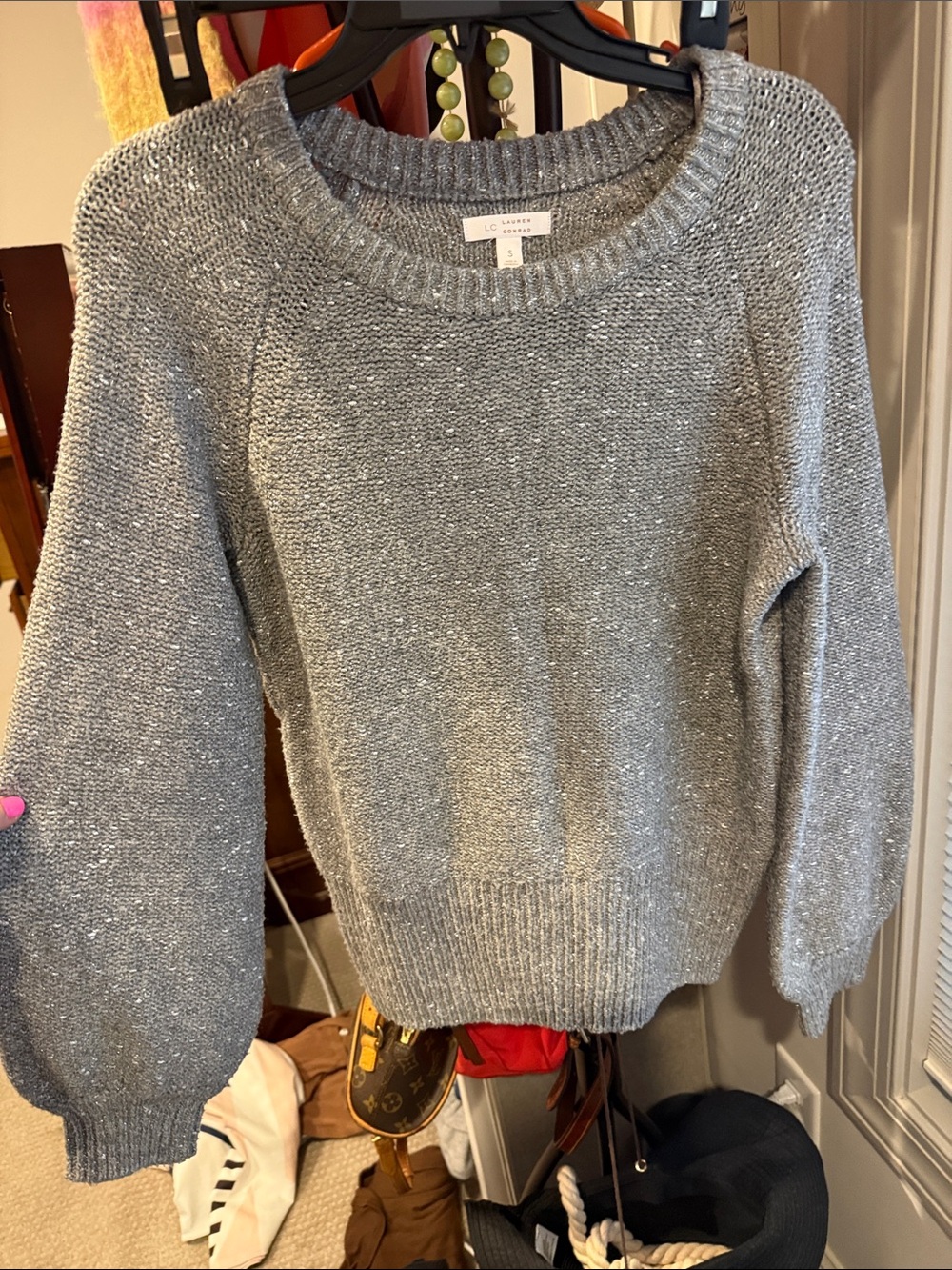 LC Lauren Conrad Metallic Silver Crewneck Sweater